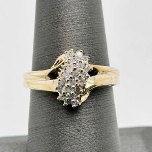 Cascading Natural Diamond Cluster Diamond Ring 10K Yellow Gold